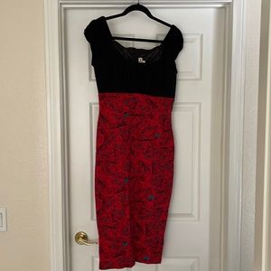 Peasant Dress in Red Vintage Spanish Fan Print